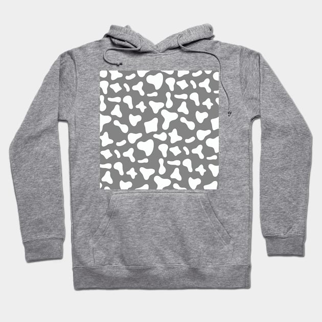White Dairy Cow Print Pattern on Grey Background Hoodie by Cow Print Stuff